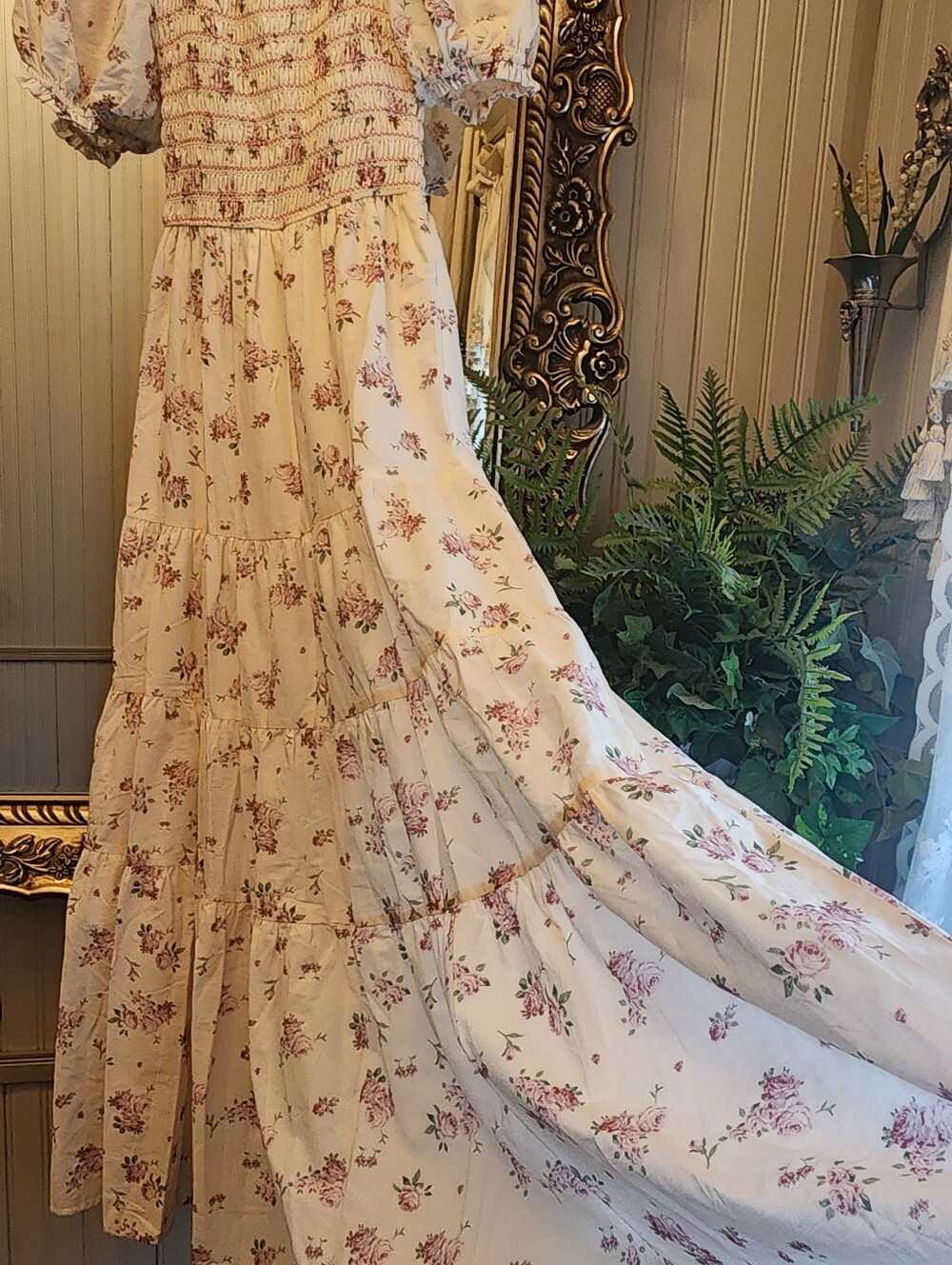 Storia Cream Maxi Dress with Pink Floral Print - Picture 8 of 8